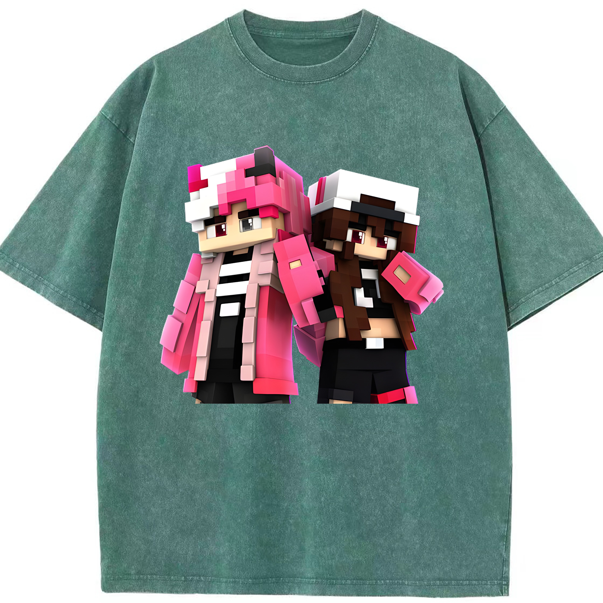 （画像用） マインクラフト ブロックの世界 Minecraft MC Block world 綿100% ヴィンテージ風 半袖Tシャツ（フロントプリント）